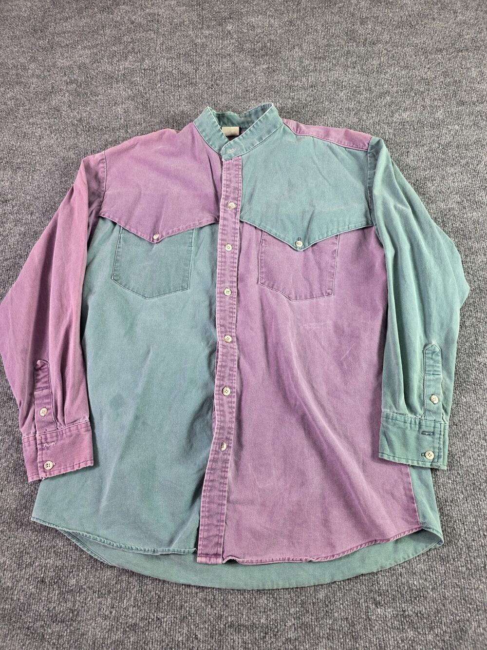 Vintage 80s 90s Roper Western Shirt Brushpopper Size XL Color Block Button Up